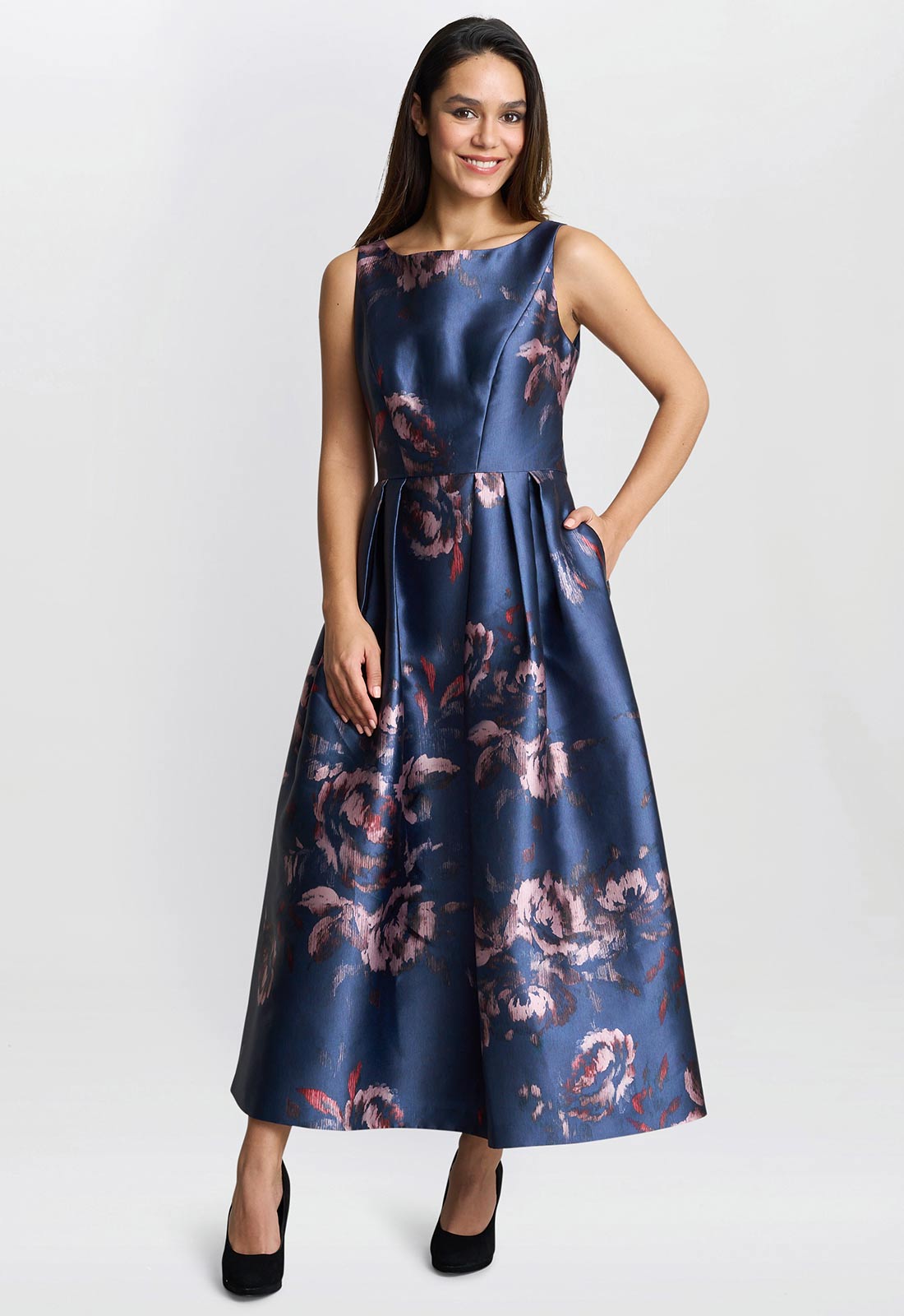 Gina Bacconi Navy Luisa Jacquard Dress