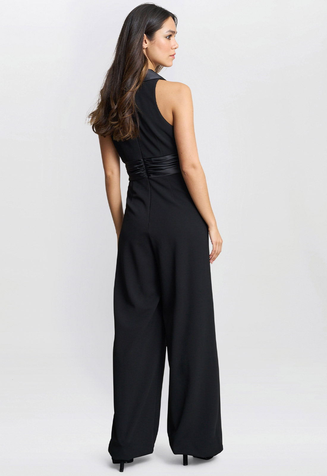 Gina Bacconi Black Melodie Crepe Jumpsuit With Satin Bow