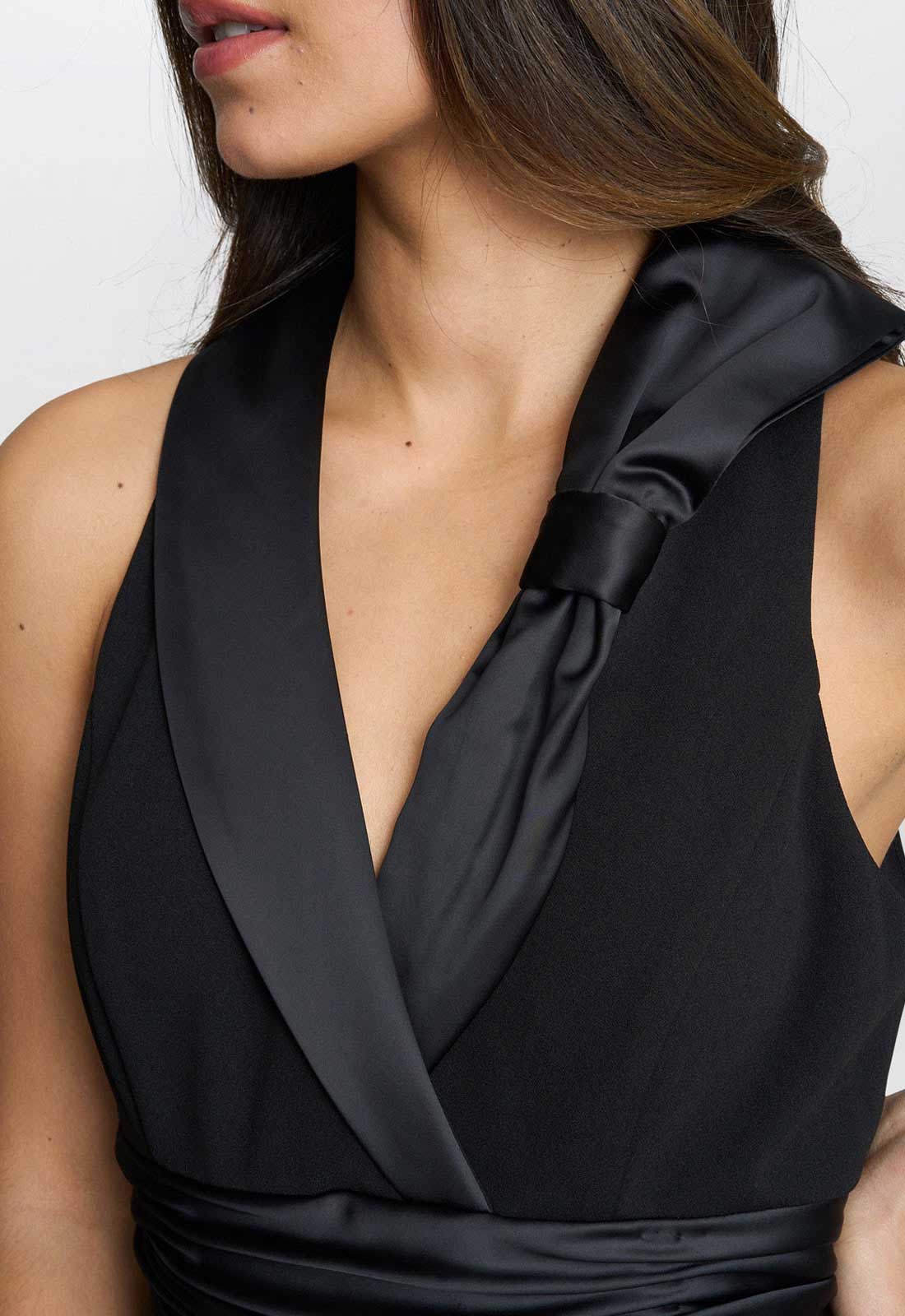 Gina Bacconi Black Melodie Crepe Jumpsuit With Satin Bow