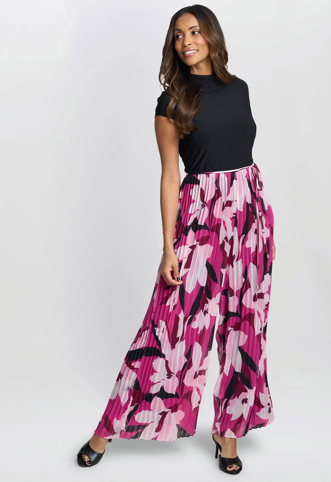 Gina Bacconi Pink Dolores Jumpsuit With Printed Pleated Trousers