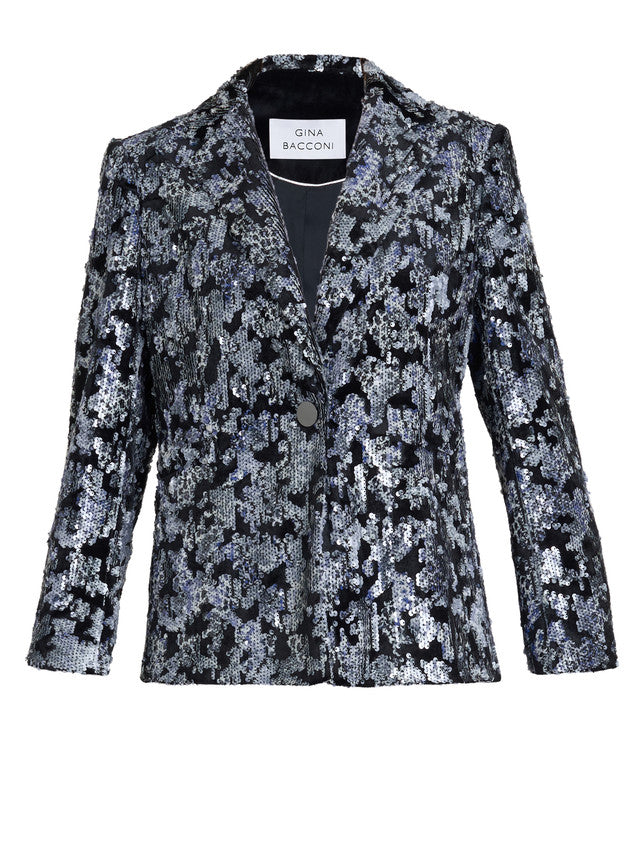 Gina Bacconi Silver and Blue Luna Sequin Jacket