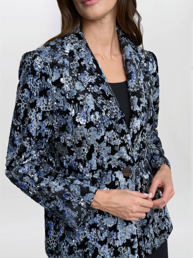 Gina Bacconi Silver and Blue Luna Sequin Jacket