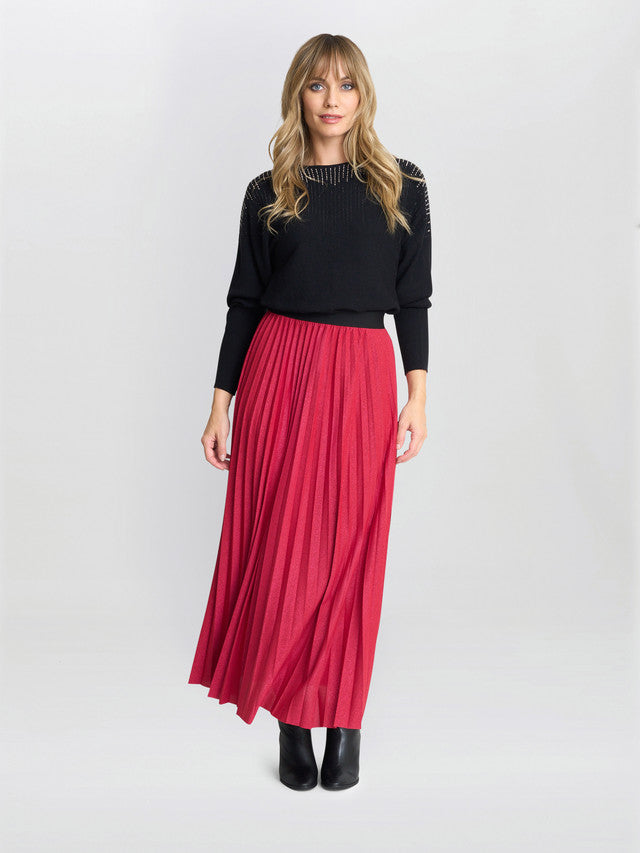 Gina Bacconi Red and Black Ismay Metallic Skirt