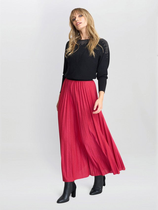 Gina Bacconi Red and Black Ismay Metallic Skirt