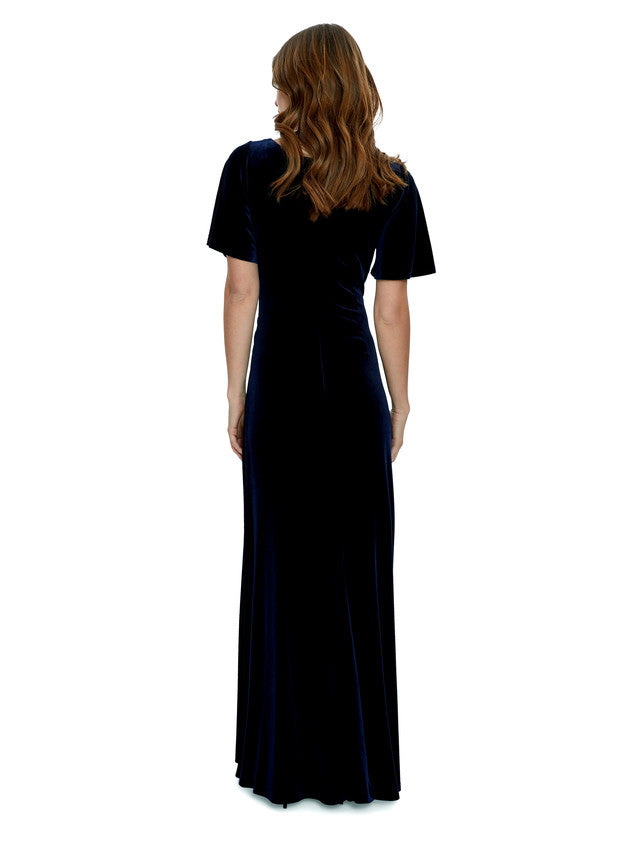 Gina Bacconi Navy Minka Velvet Maxi Dress With Cowl Neck