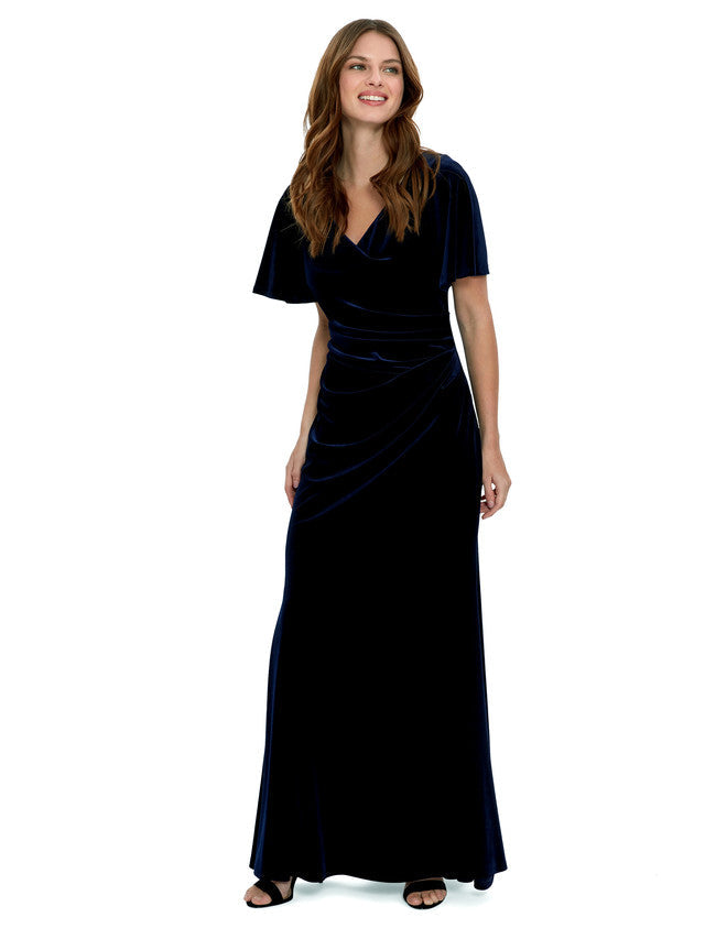 Gina Bacconi Navy Minka Velvet Maxi Dress With Cowl Neck