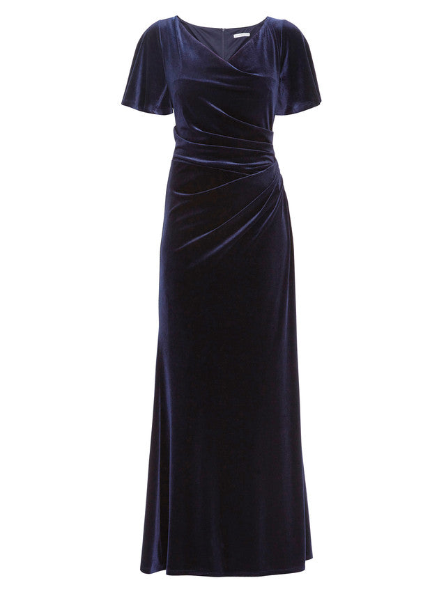 Gina Bacconi Navy Minka Velvet Maxi Dress With Cowl Neck