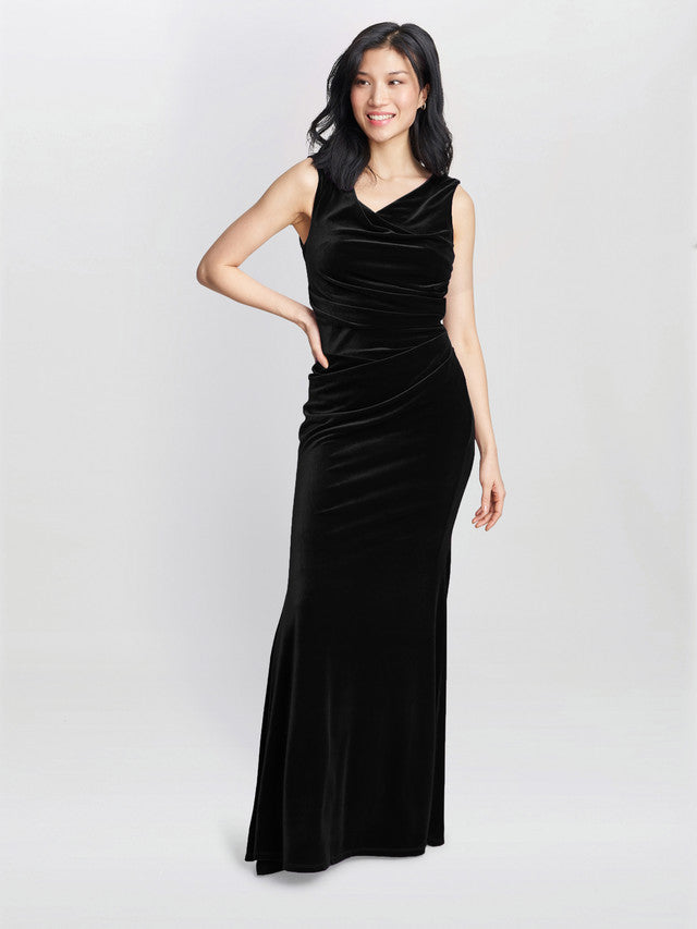 Gina Bacconi Black Selena Velvet Maxi Dress