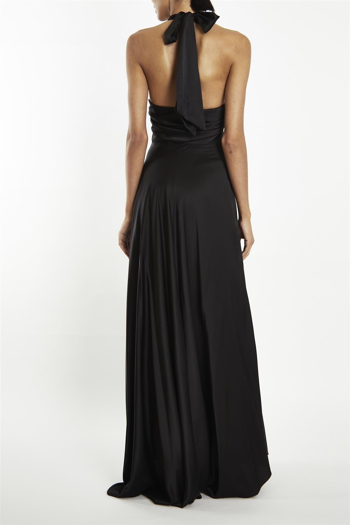 True Decadence Black Cleo Halterneck Bias-Cut Maxi-Dress