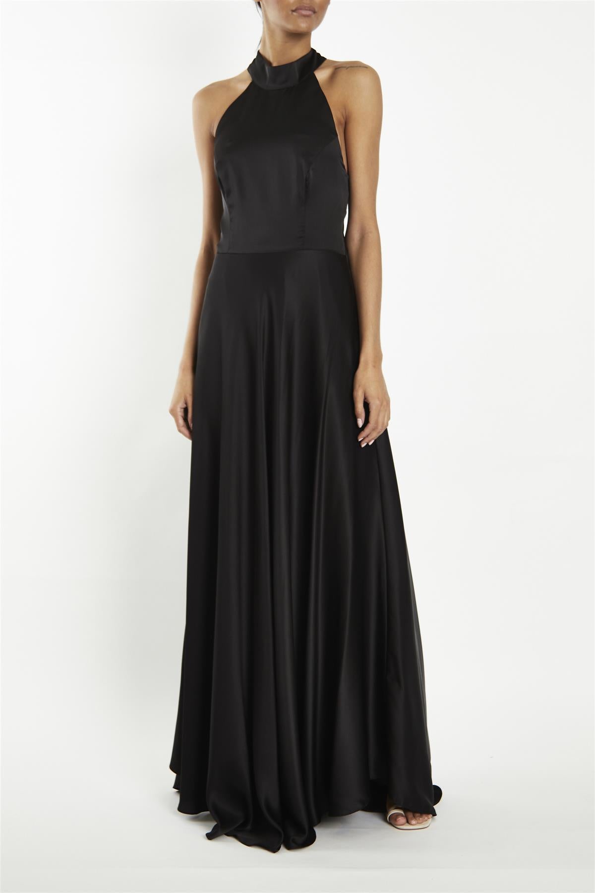 True Decadence Black Cleo Halterneck Bias-Cut Maxi-Dress