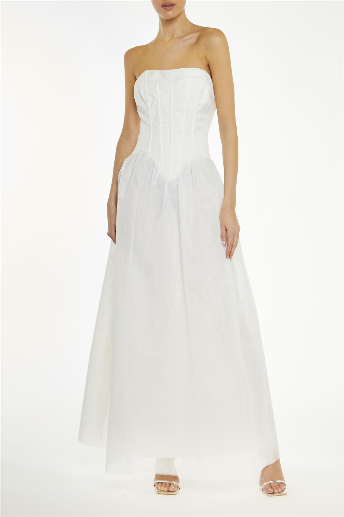 True Decadence White Angel Bandeau Corset Maxi-Dress