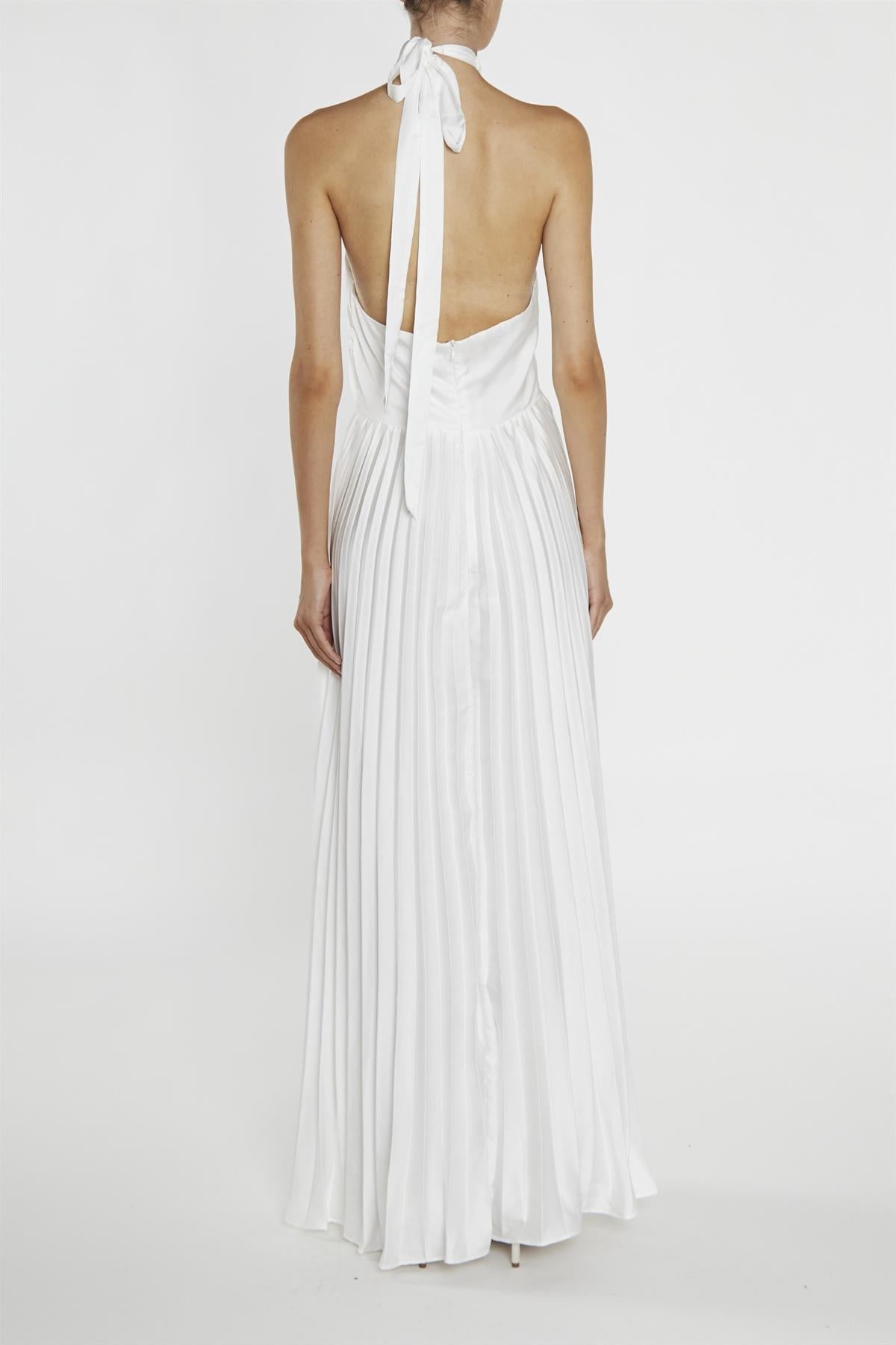 True Decadence Riley White Pleated Halterneck Maxi Dress