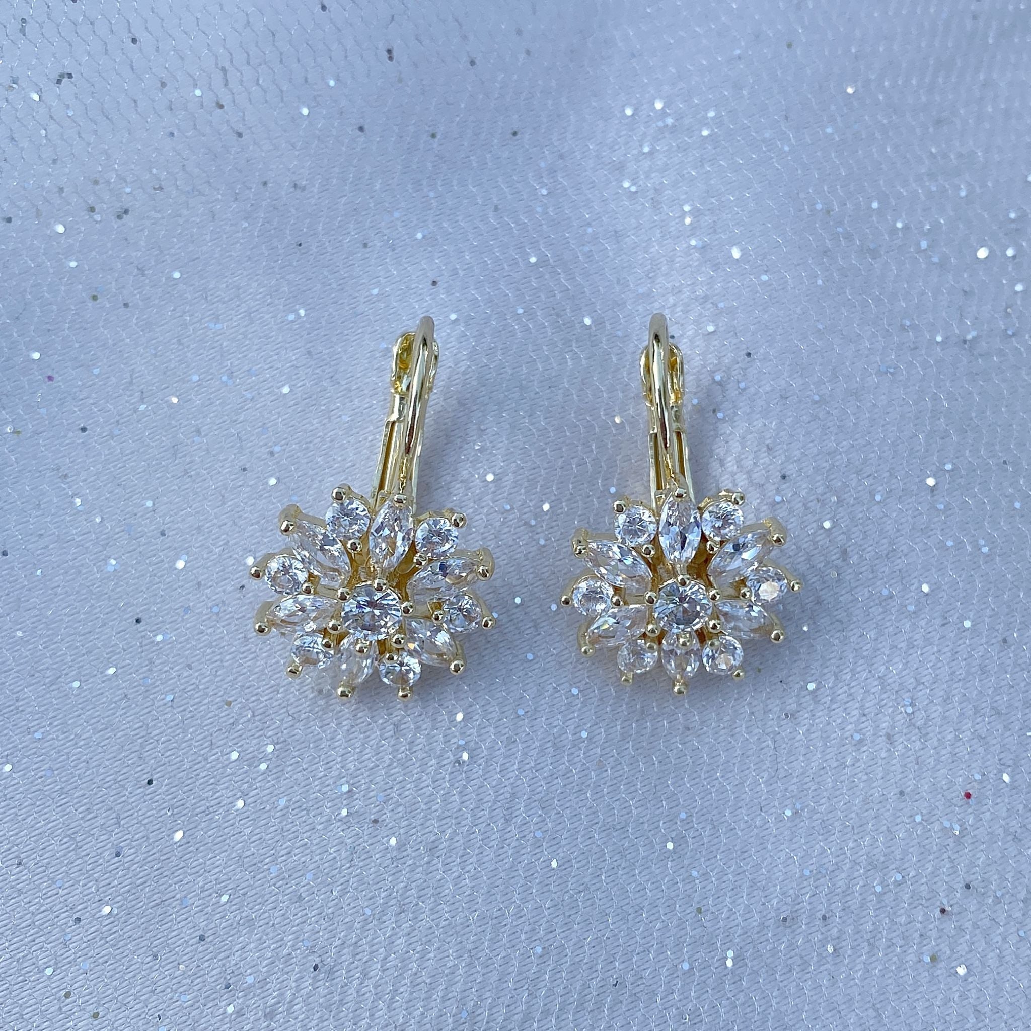 QueenMee Diamante Earrings Floral Earrings in Gold Silver or