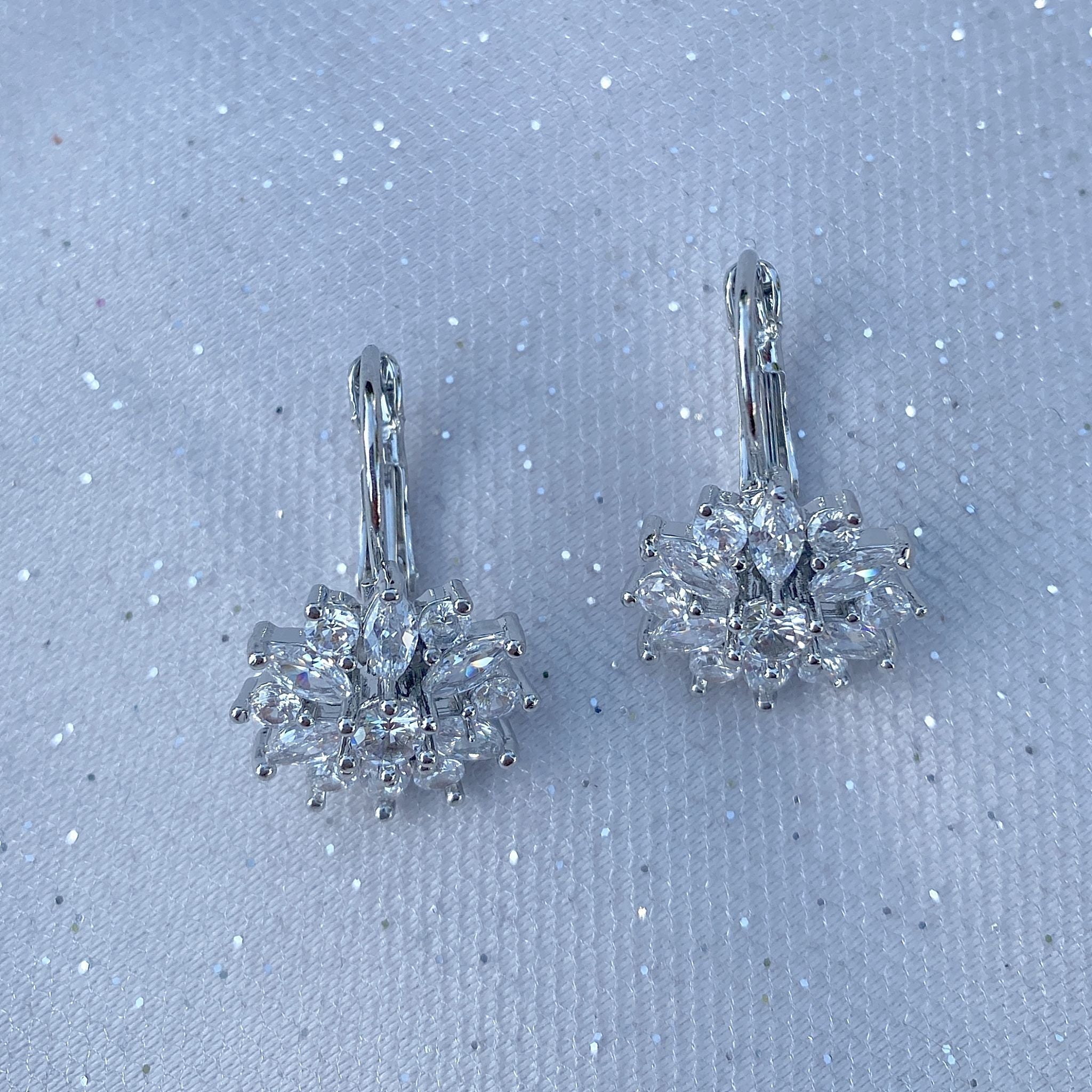 QueenMee Diamante Earrings Floral Earrings in Gold Silver or