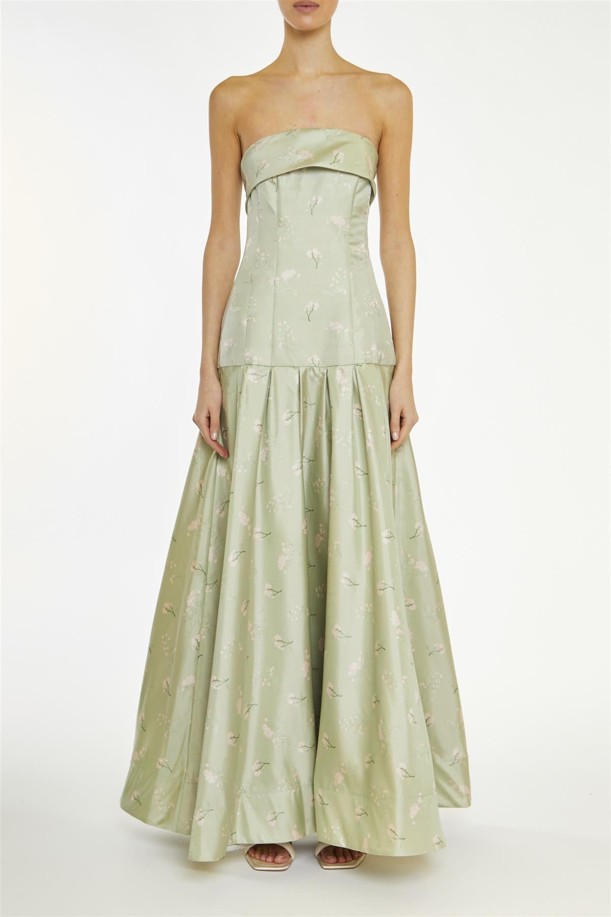 True Decadence Green Evelynn Floral-Jacquard Bandeau Maxi-Dress