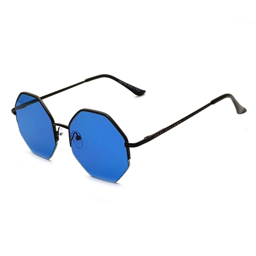 East Village 'Hector' Hex Sunglasses Black With Blue Lens