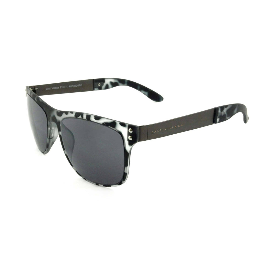 East Village Metal 'Rodriguez' Wayfarer Shape Sunglasses With Black And White Print Frame And Tips