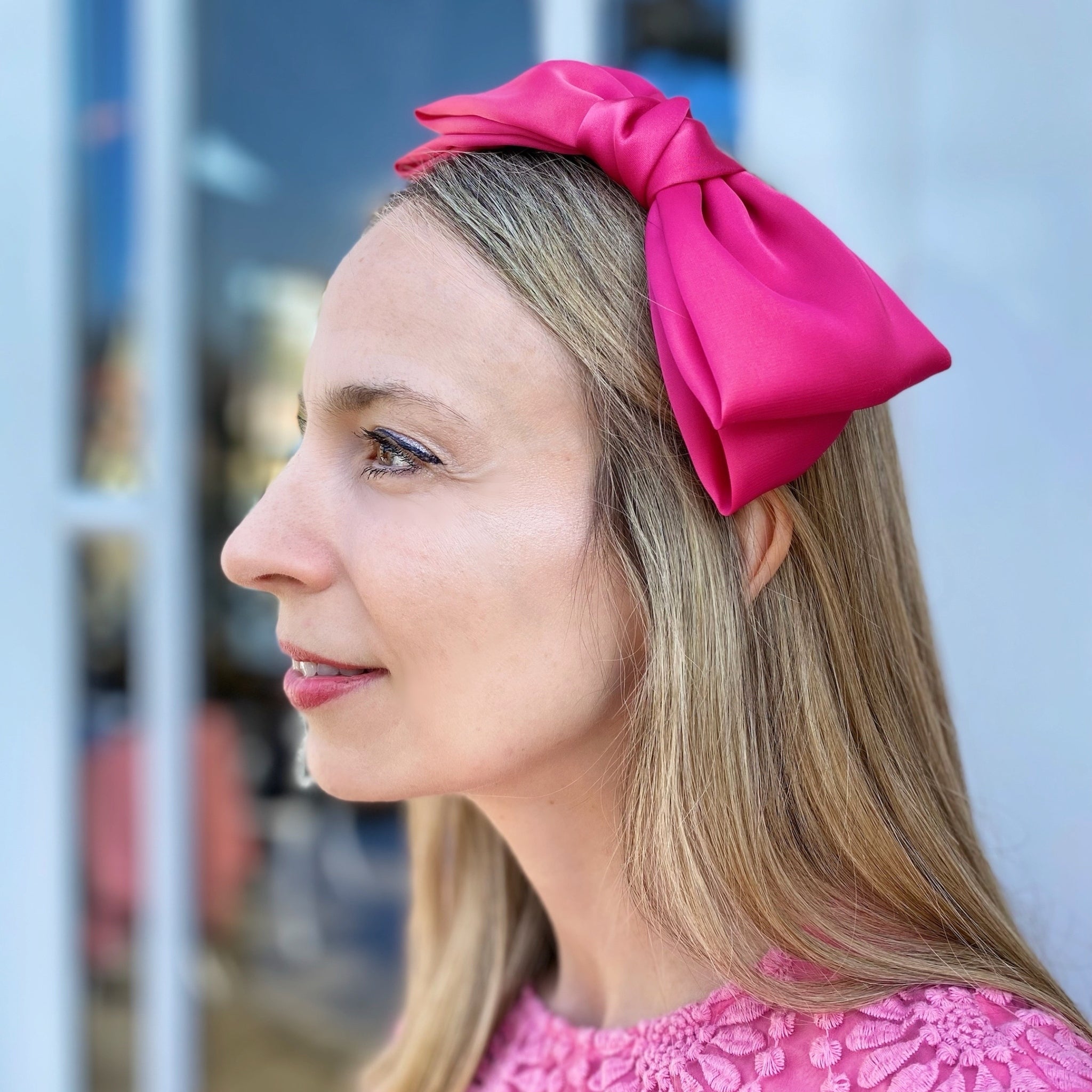 QueenMee Fascinator Bow Headband Hot Pink