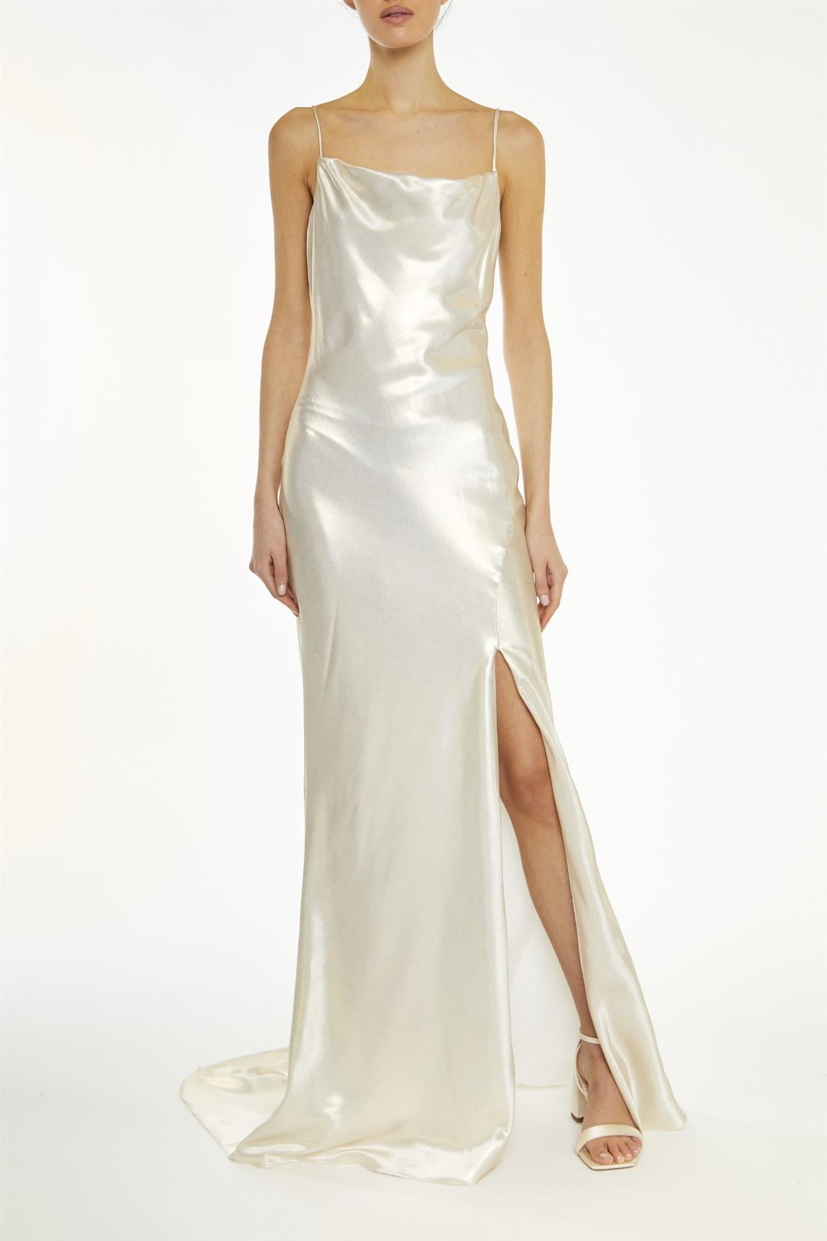 True Decadence White-Metallic Pippa Cowl-Neck Slip Dress