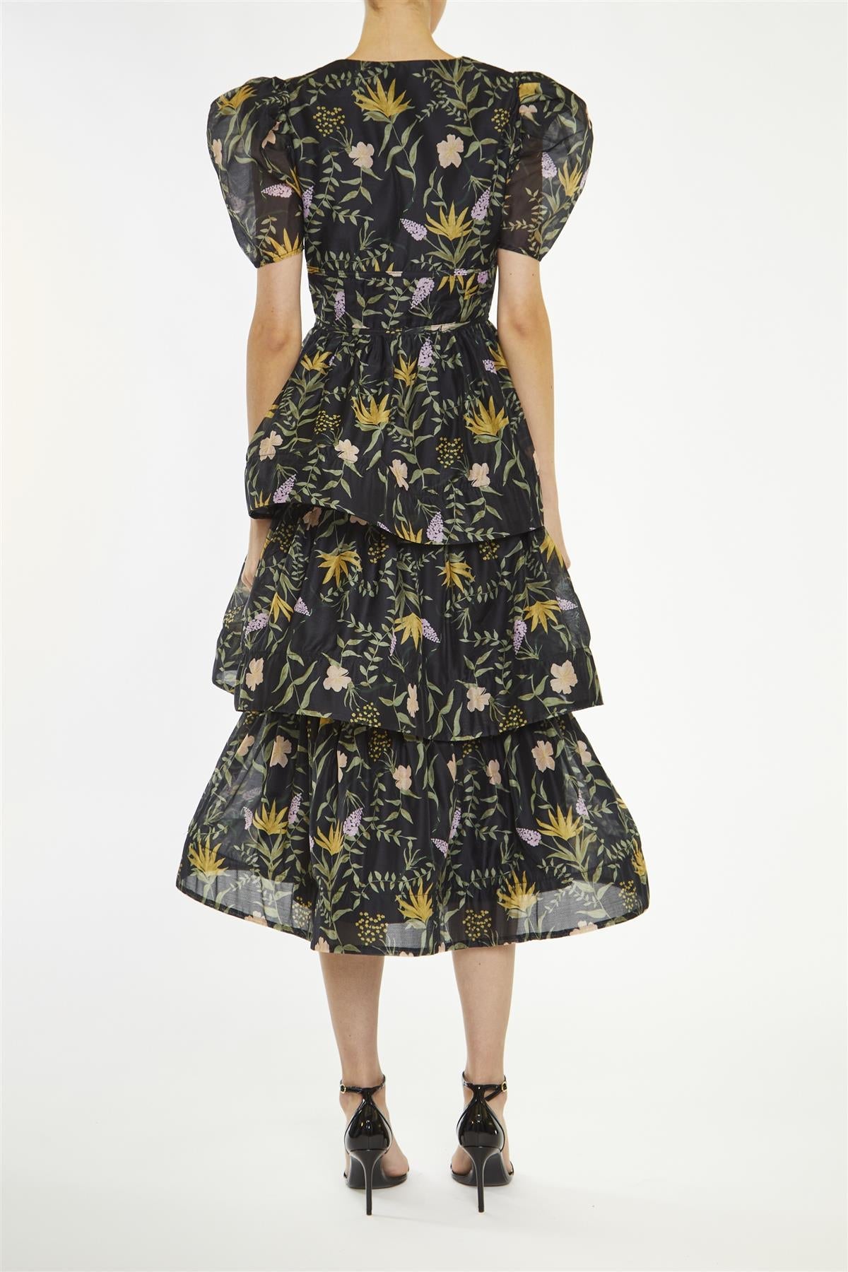 True Decadence Black-Stem Ariella Nature-Floral Tiered Midaxi-Dress