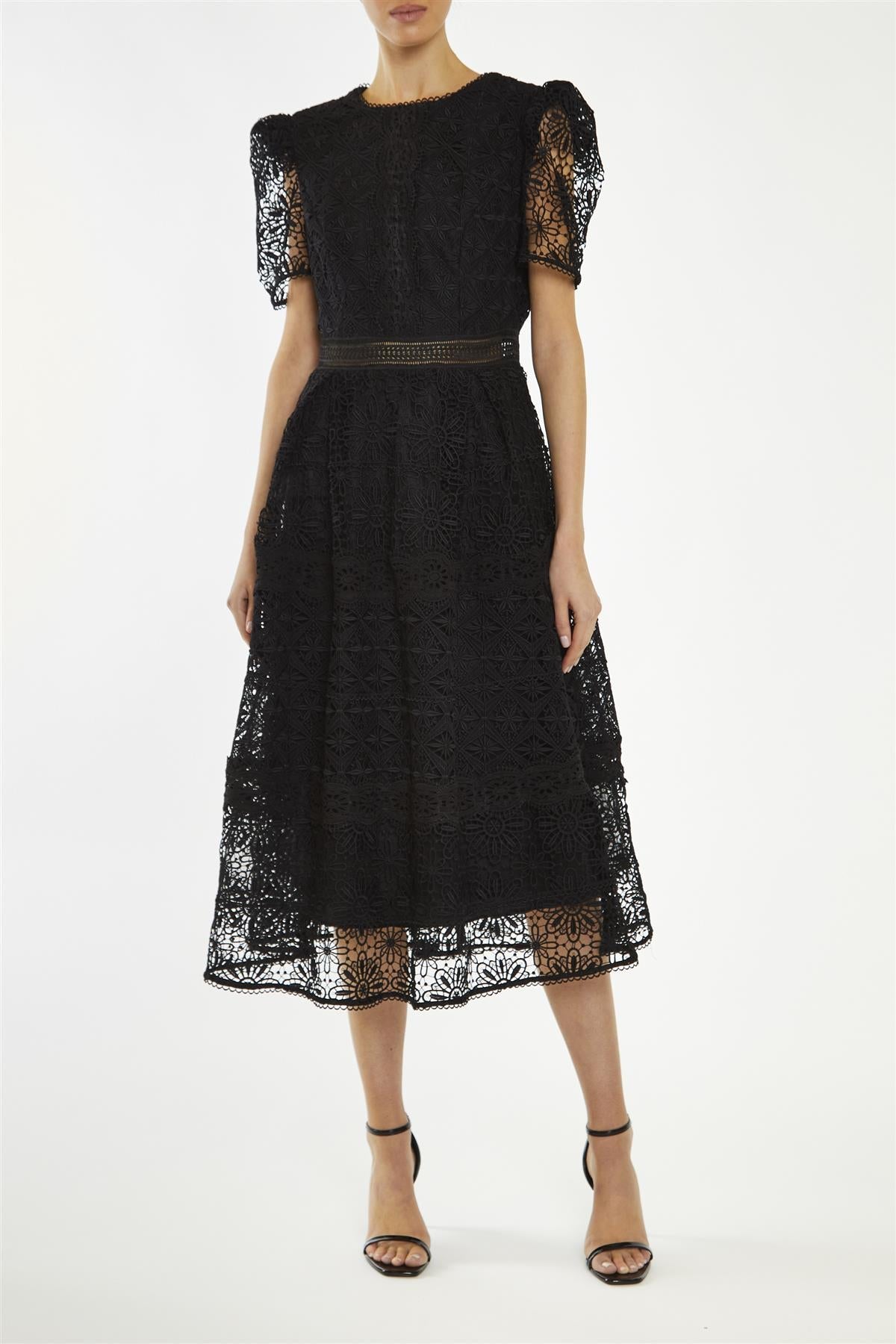 True Decadence Black Priscilla Lace-Trim Midi-Dress