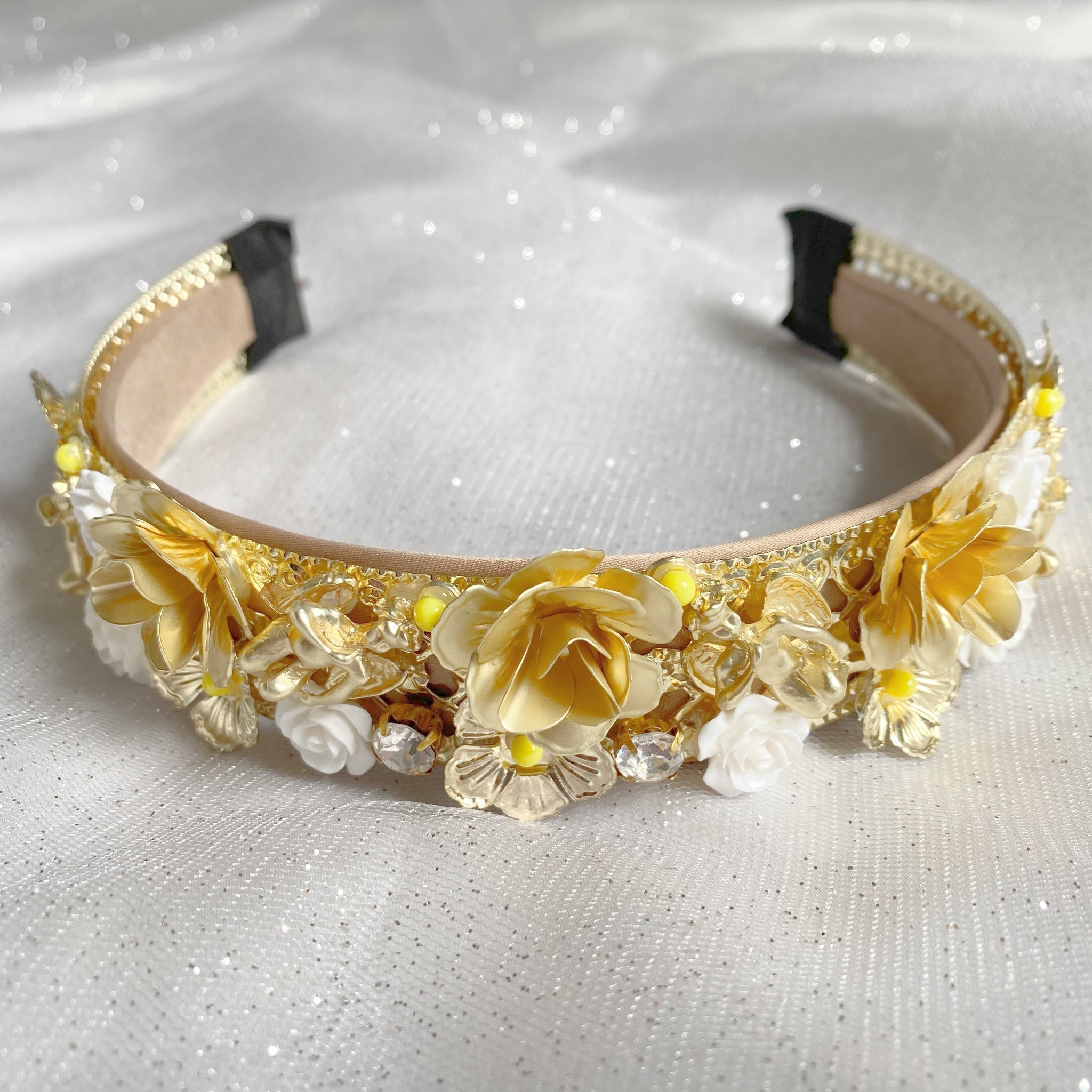 QueenMee Gold Headpiece with Flowers and Cherubs