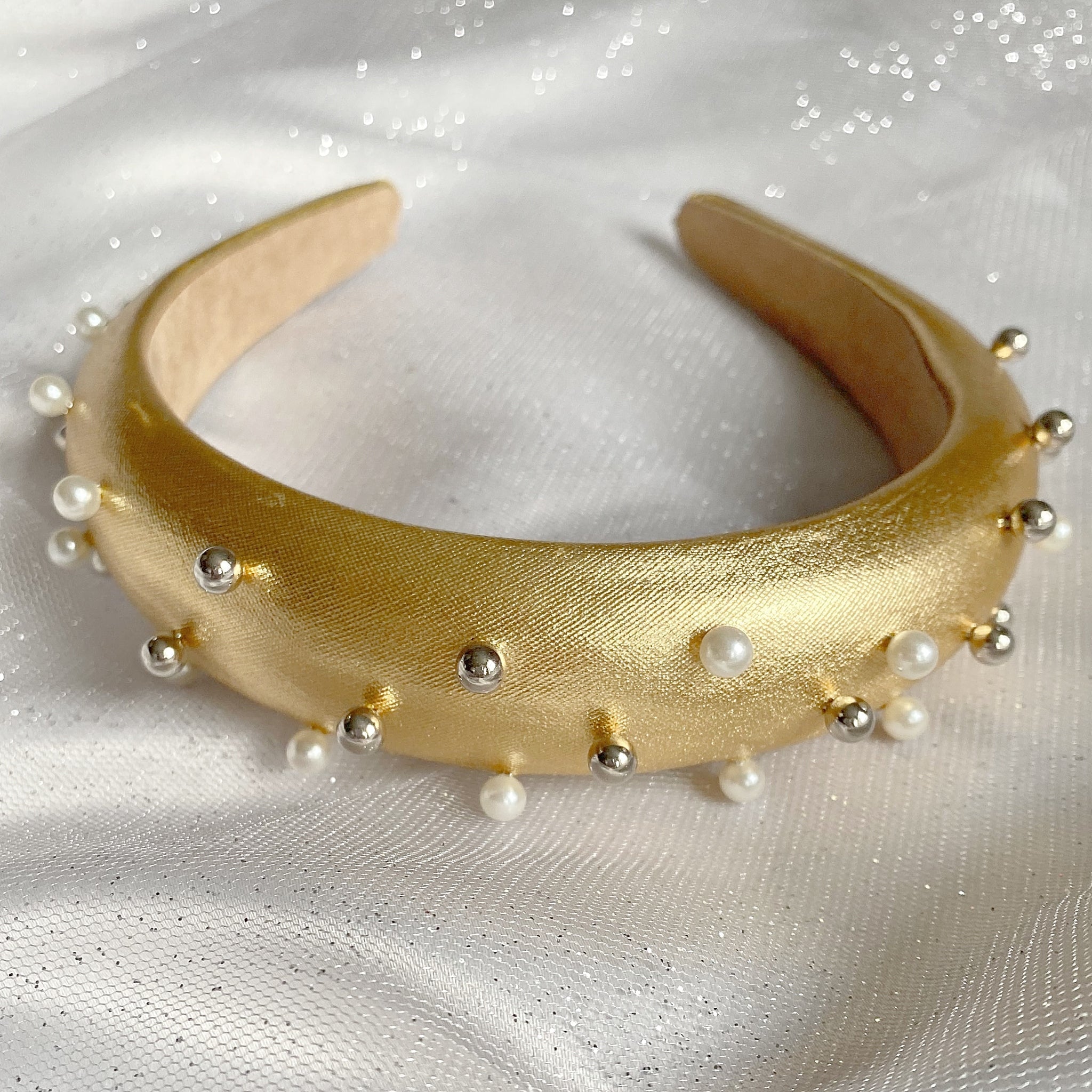 QueenMee Gold Padded Headband with Pearls