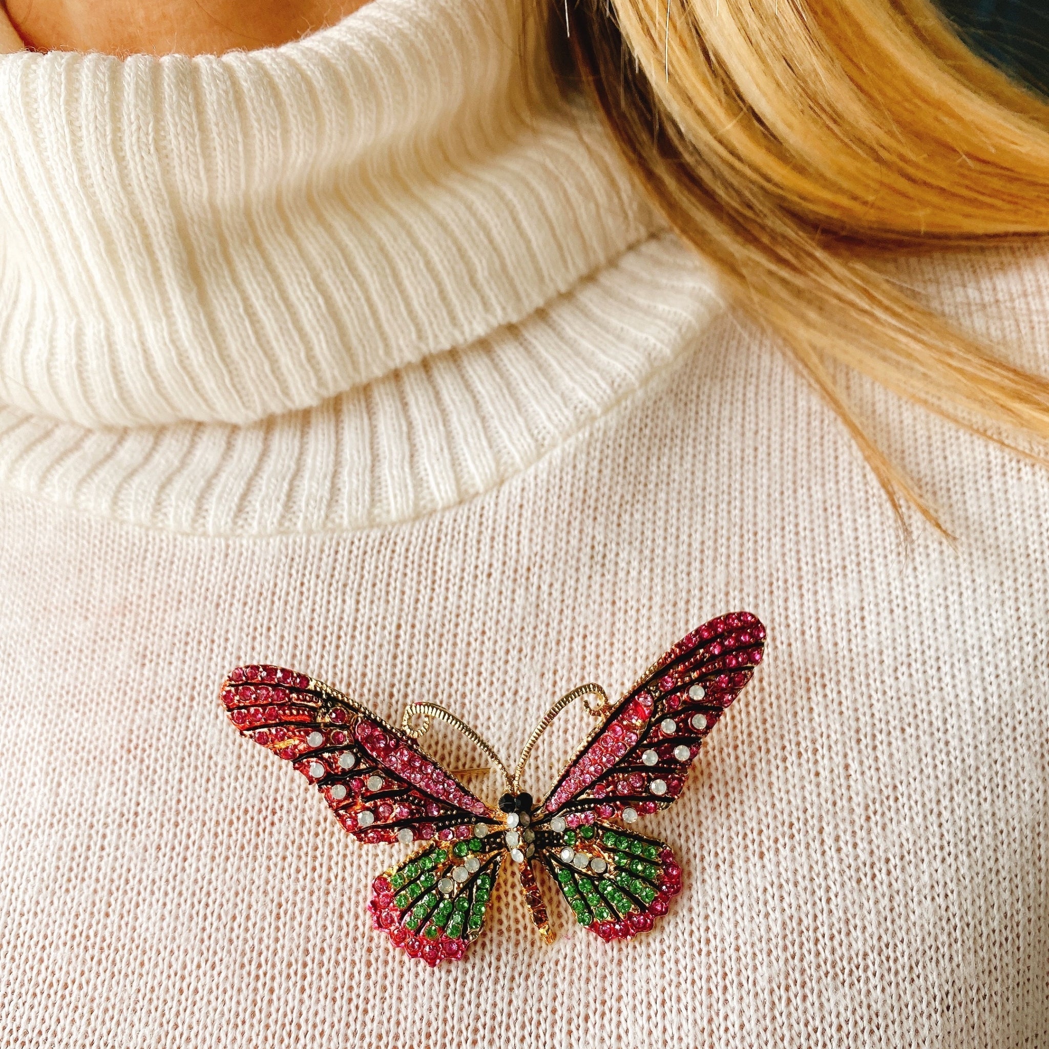 QueenMee Large Butterfly Brooch in Crystal