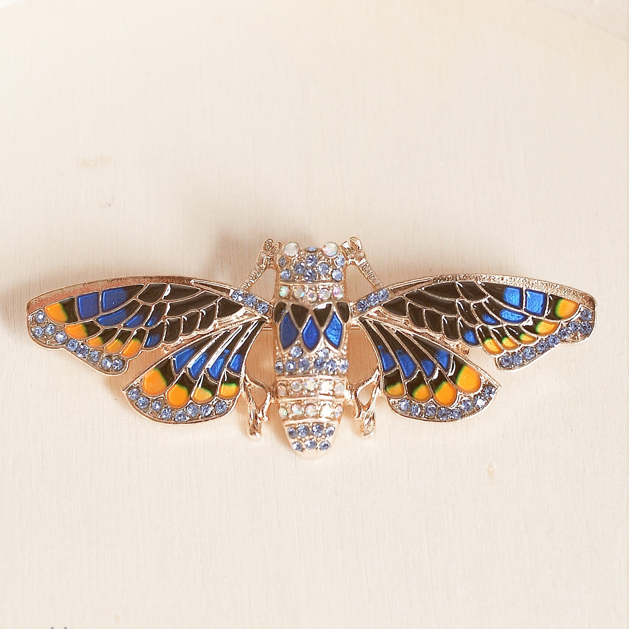 QueenMee Moth Brooch in Blue Enamel