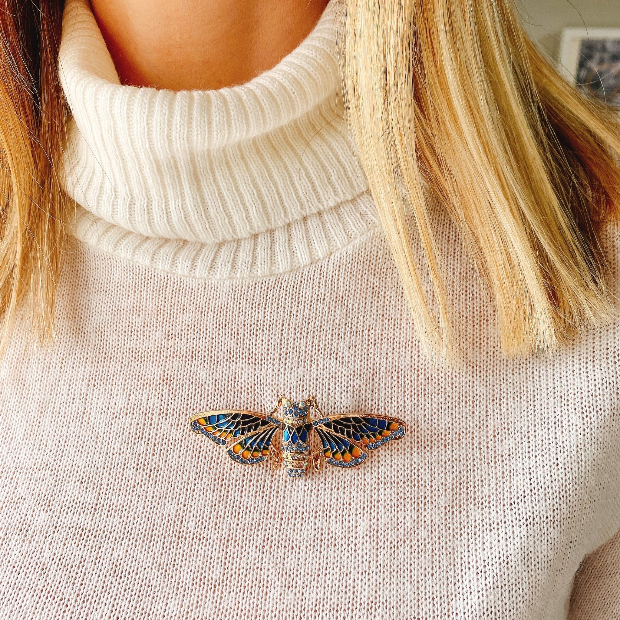 QueenMee Moth Brooch in Blue Enamel