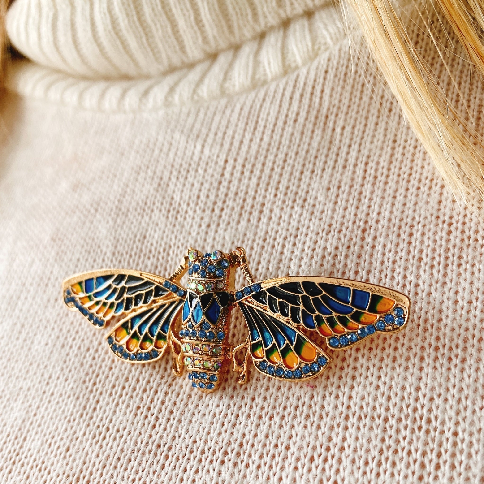 QueenMee Moth Brooch in Blue Enamel