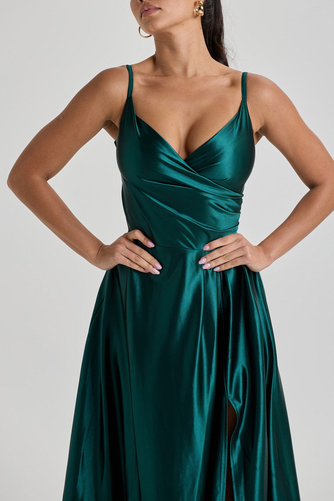 LBD Exclusive Green Chiara Satin Maxi Dress