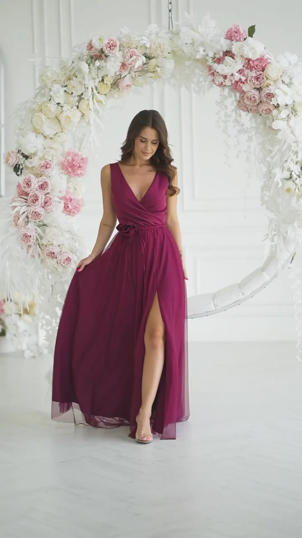 Angelina Tulle maxi in burgundy