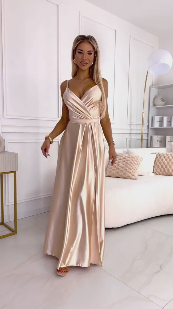 Gold Chiara Satin Evening Dress