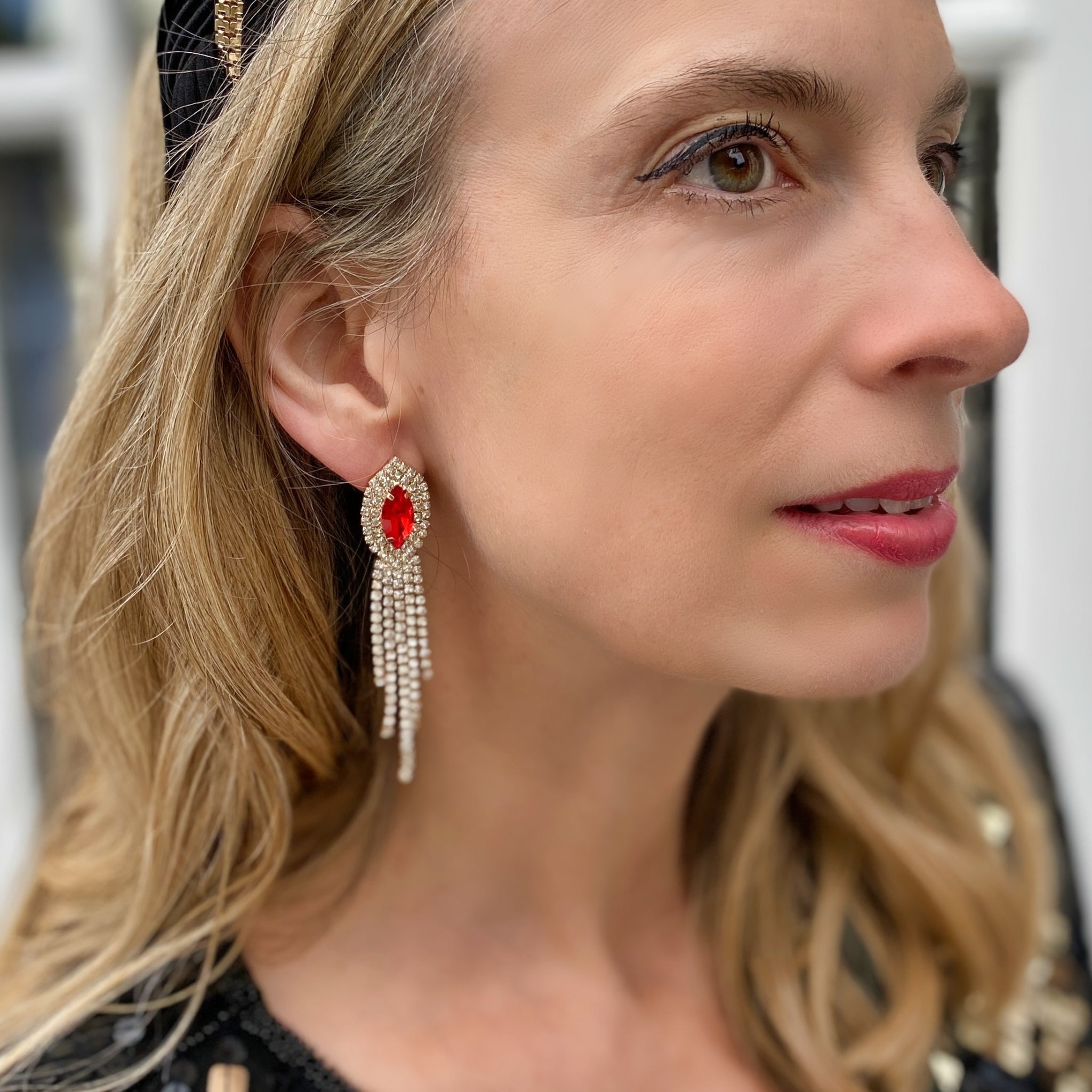 QueenMee Red Earrings Diamante Earrings