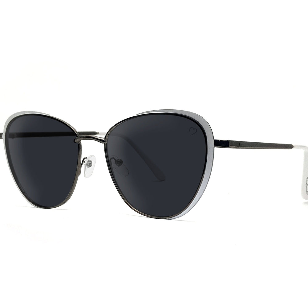 Ruby Rocks 'Sam Jo' Cateye Sunglasses In White & Gunmetal