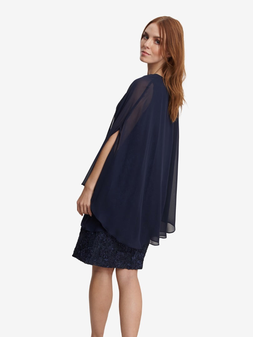 Gina Bacconi Niara Short Rosette Shift Dress With Elongated Chiffon Cascade Jacket