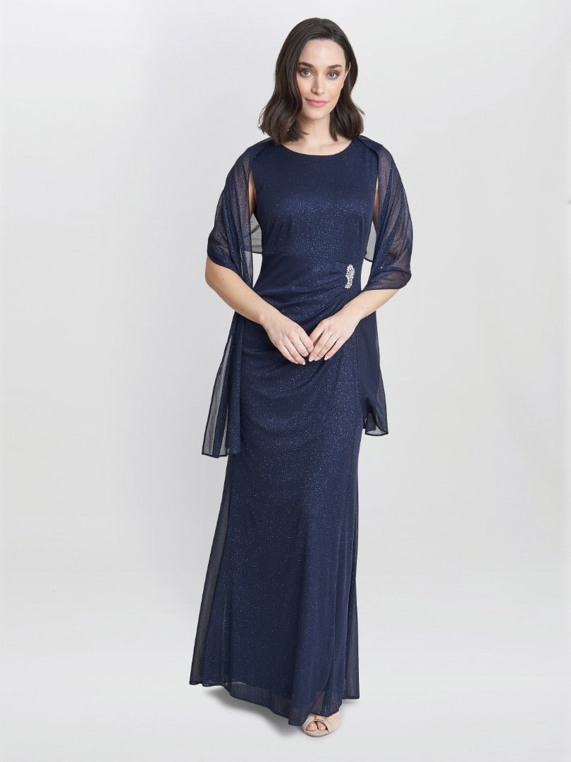 Gina Bacconi Blue Alicia Maxi Dress With Scarf