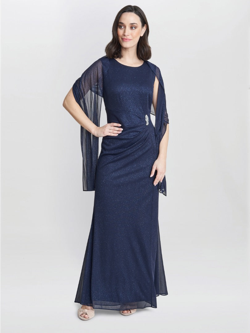 Gina Bacconi Blue Alicia Maxi Dress With Scarf