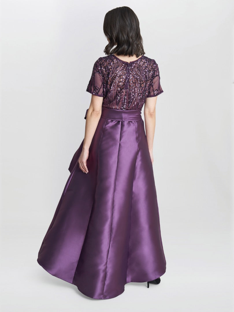 Gina Bacconi Purple Noemi Embroidered High Low Maxi Dress