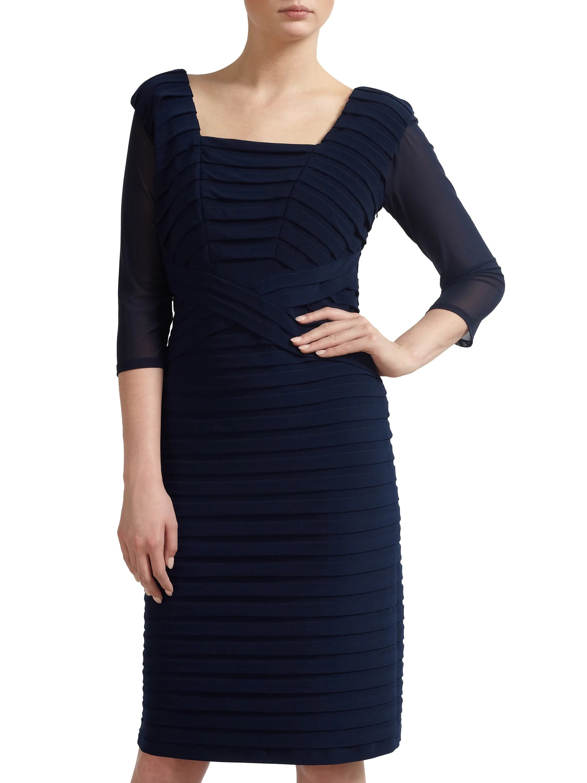 Gina Bacconi Navy Mesh Sleeve Under Top