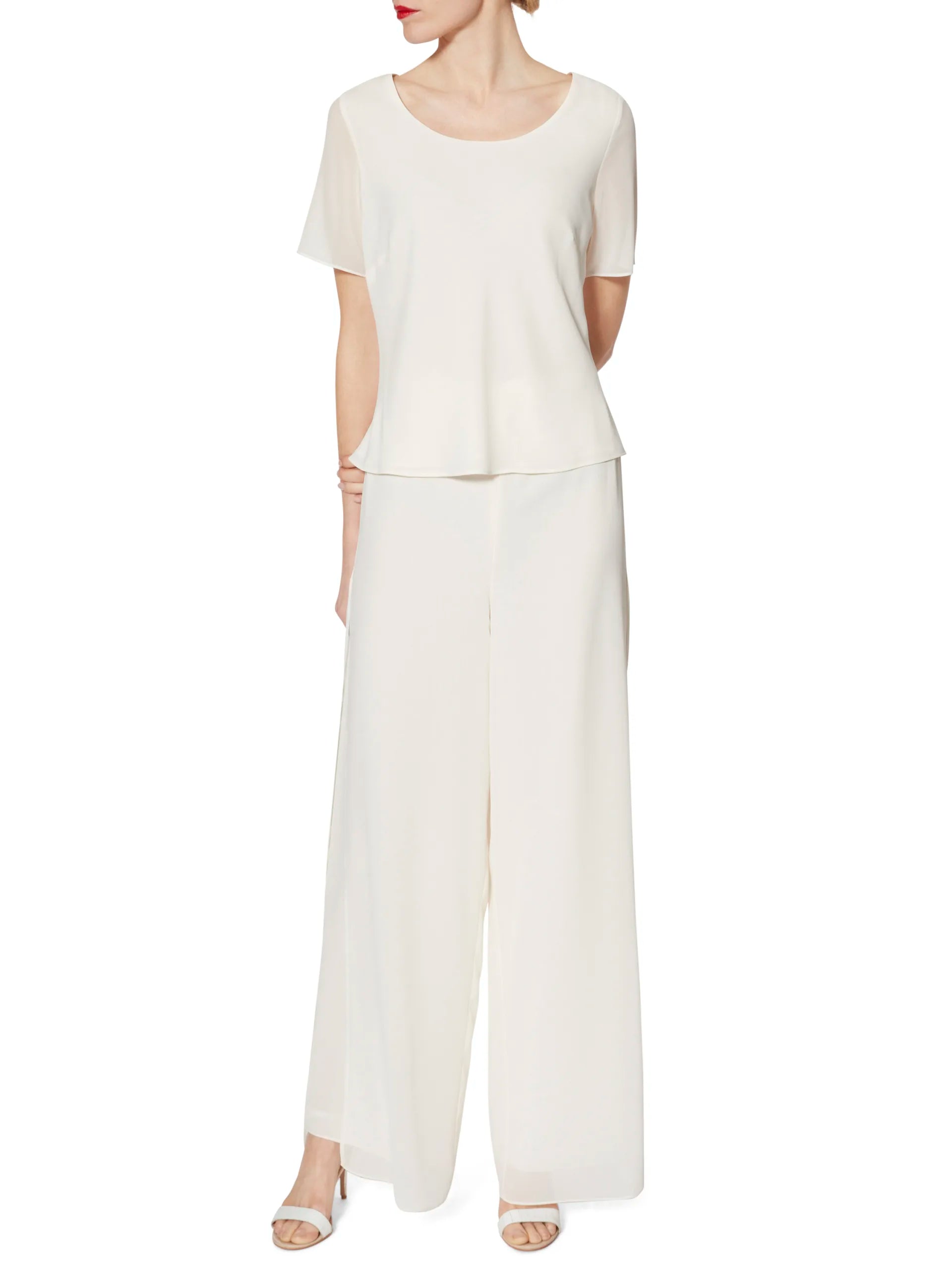 Gina Bacconi Chalk White Triple Layer Chiffon Top