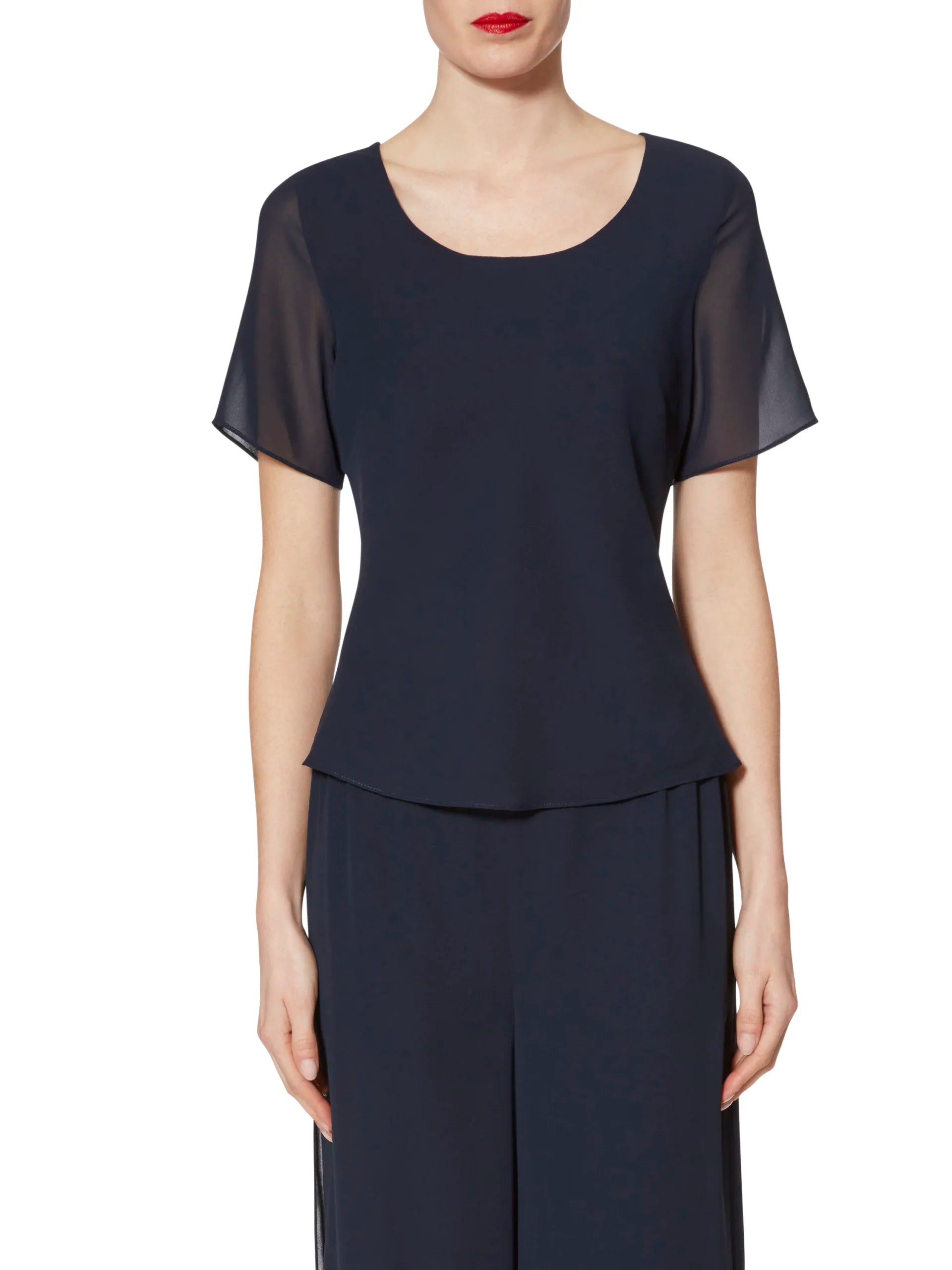 Gina Bacconi Navy Triple Layer Chiffon Top