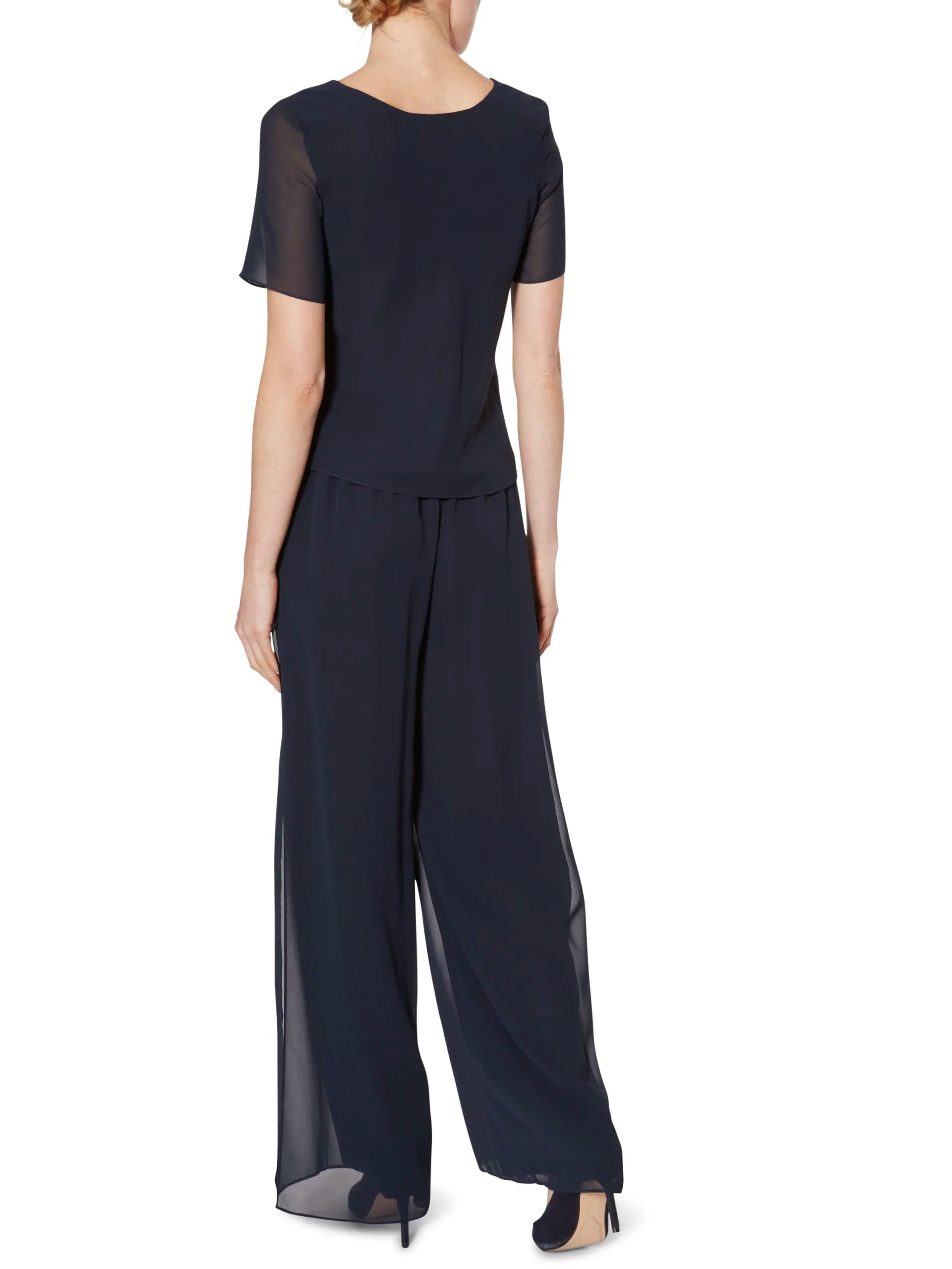 Gina Bacconi Navy Triple Layer Chiffon Top