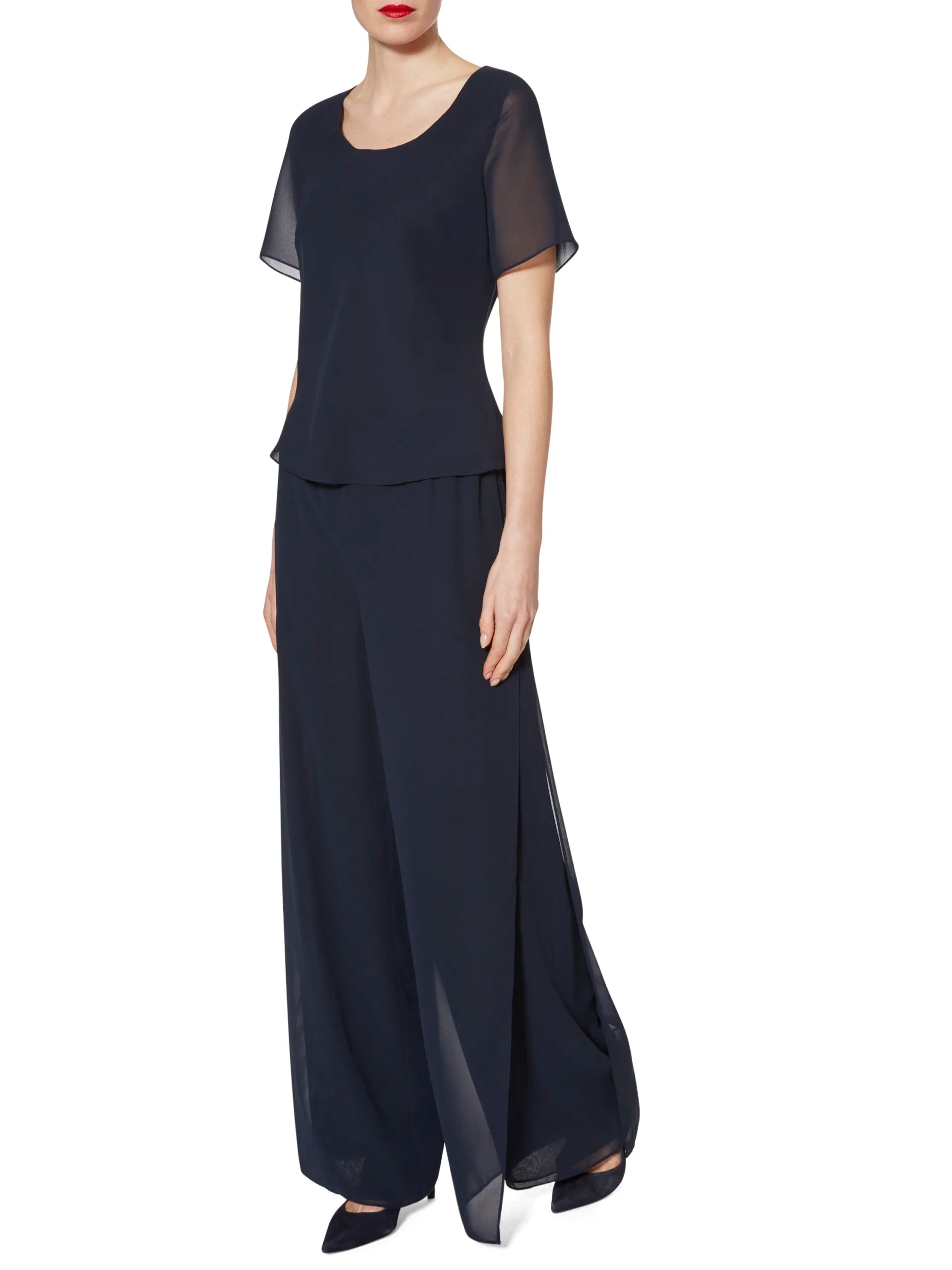 Gina Bacconi Navy Triple Layer Chiffon Top