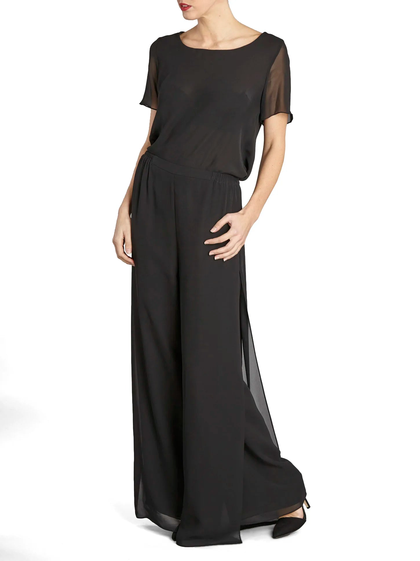 Gina Bacconi Black Chiffon Layered Trouser With Slits