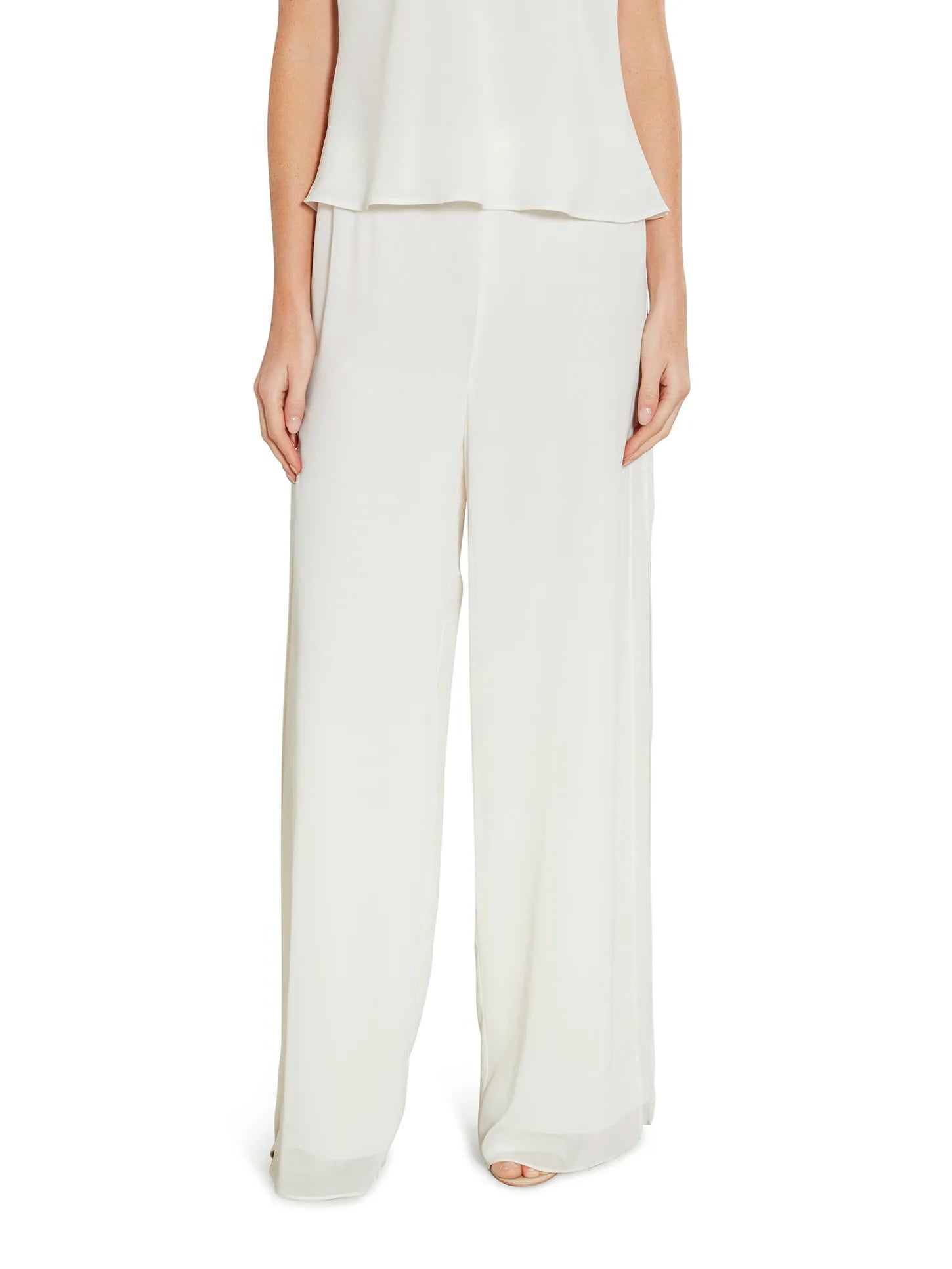 Gina Bacconi Chalk White Chiffon Layered Trouser With Slits