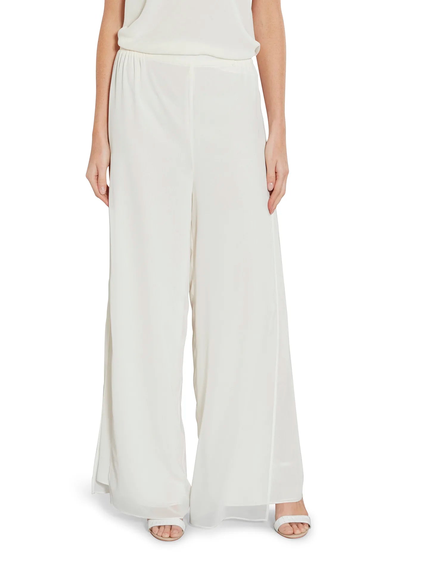 Gina Bacconi Chalk White Chiffon Layered Trouser With Slits