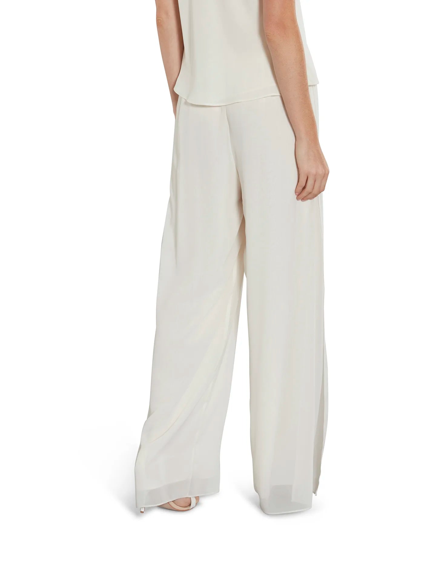 Gina Bacconi Chalk White Chiffon Layered Trouser With Slits