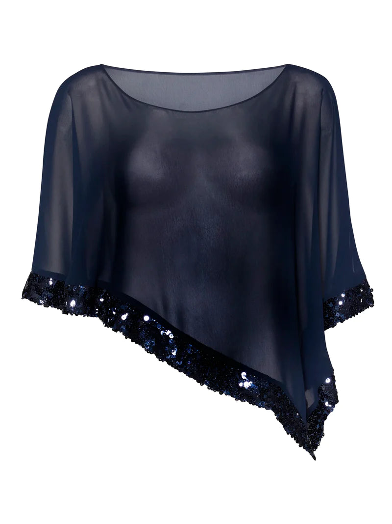 Gina Bacconi Navy Chiffon Cape with Sequin Edge